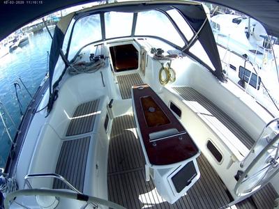 Deck of Shedir, a Beneteau Oceanis 46 sailboat at Olbia, Italy