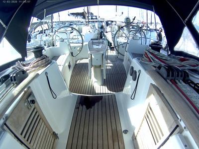 Cockpit of Shedir, a Beneteau Oceanis 46 sailboat at Olbia, Italy
