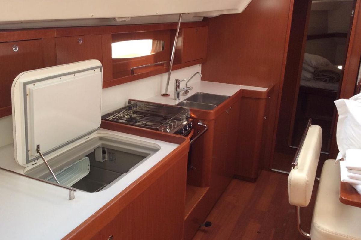 Galley of Shedir, a Beneteau Oceanis 46 sailboat at Olbia, Italy