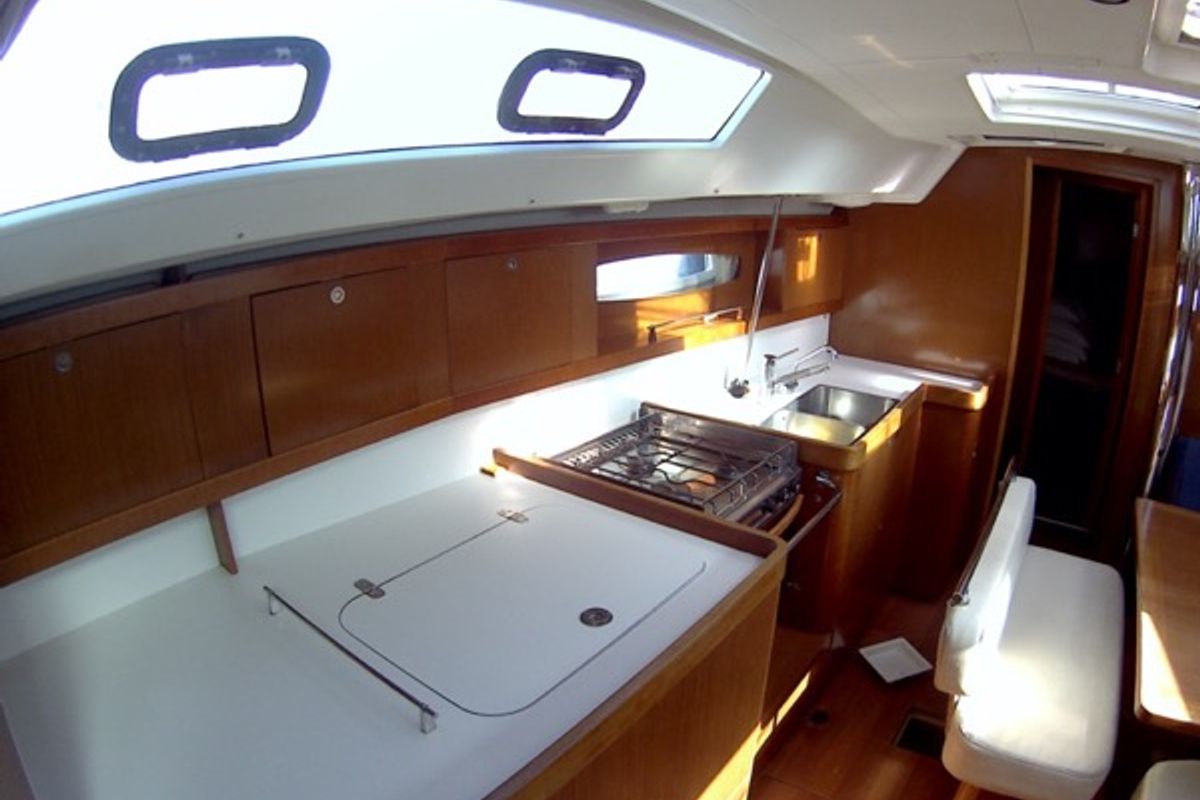 Galley of Shedir, a Beneteau Oceanis 46 sailboat at Olbia, Italy