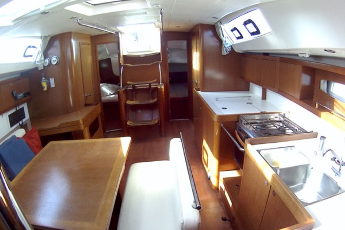 Salon of Shedir, a Beneteau Oceanis 46 sailboat at Olbia, Italy