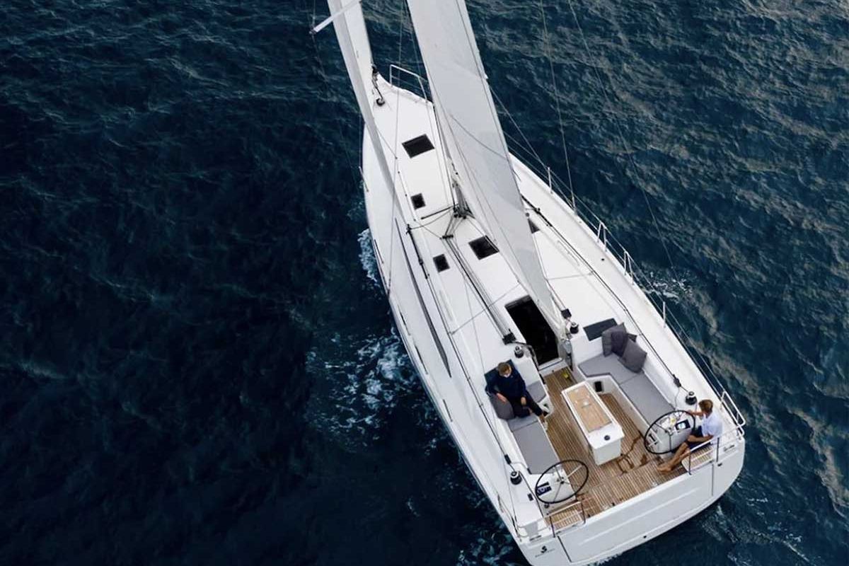 Exterior view of Just Wind, a Beneteau Oceanis 40.1 sailboat at Lagos, Portugal