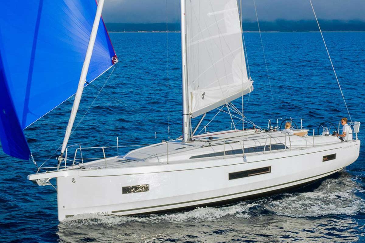 Exterior view of Just Wind, a Beneteau Oceanis 40.1 sailboat at Lagos, Portugal
