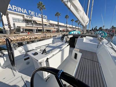 Cockpit of Just Wind, a Beneteau Oceanis 40.1 sailboat at Lagos, Portugal