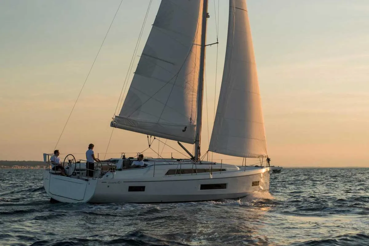 Exterior view of Just Wind, a Beneteau Oceanis 40.1 sailboat at Lagos, Portugal