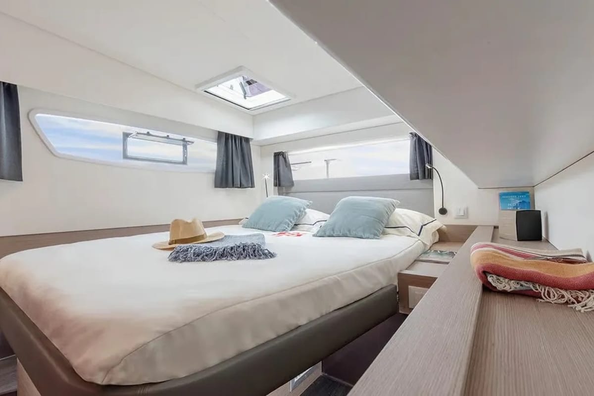 Cabin on Sankalpa, a Fountaine Pajot Elba 45 catamaran at Cogolin, France