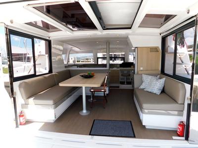 Salon of Kanalu, a Bali 4.1 catamaran at Grad Kaštela, Croatia
