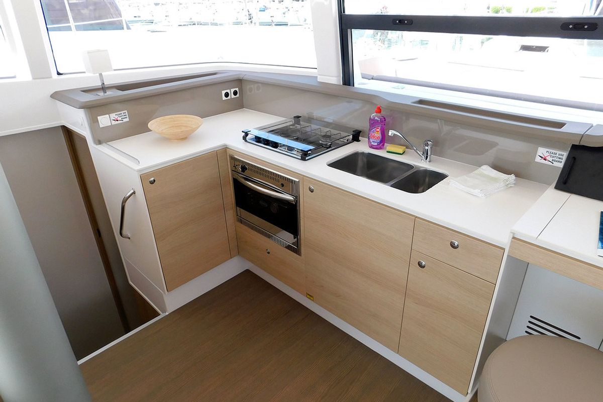 Galley of Kanalu, a Bali 4.1 catamaran at Grad Kaštela, Croatia