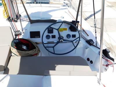 Cockpit of Kanalu, a Bali 4.1 catamaran at Grad Kaštela, Croatia