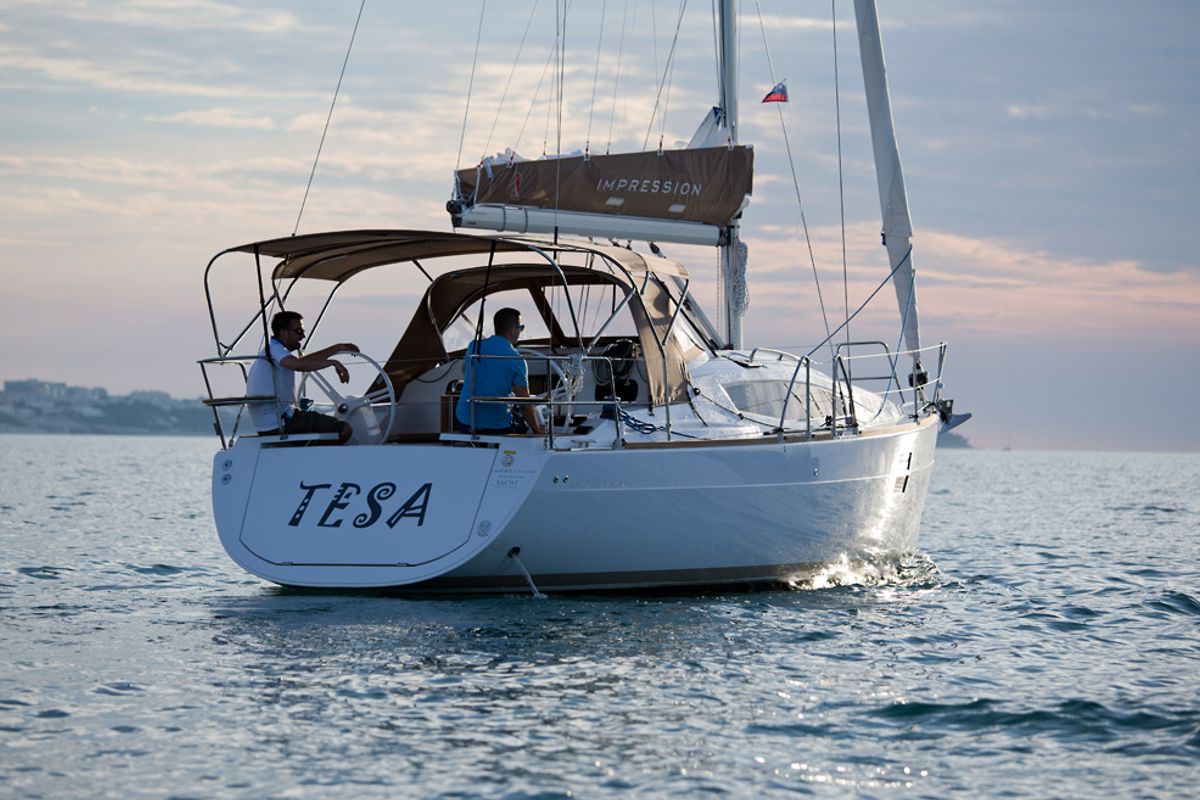 Exterior view of Tesa, a Elan Impression 35 sailboat at Grad Kaštela, Croatia
