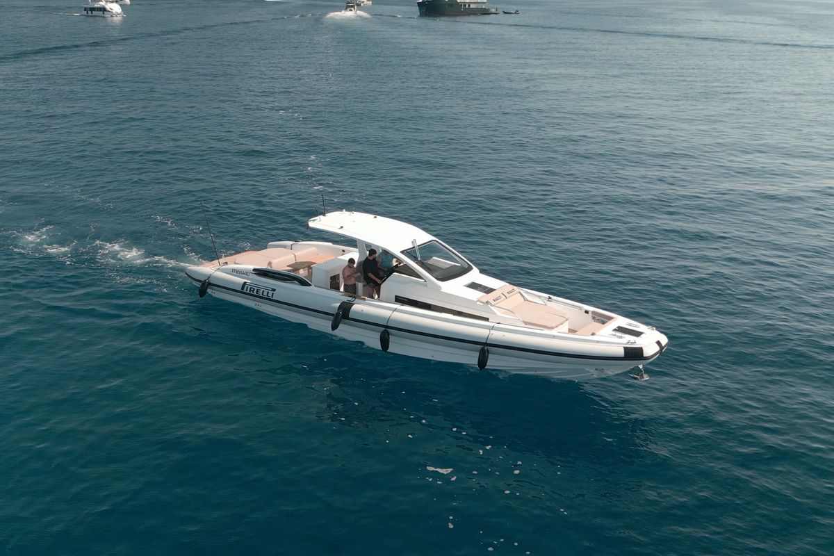 Exterior view of Mister Gio, a Pirelli 50 motorboat at Torre Annunziata, Italy