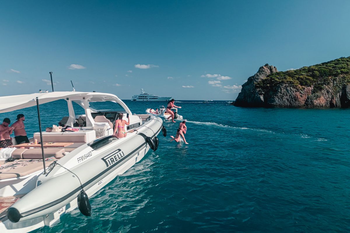 Exterior view of Mister Gio, a Pirelli 50 motorboat at Torre Annunziata, Italy