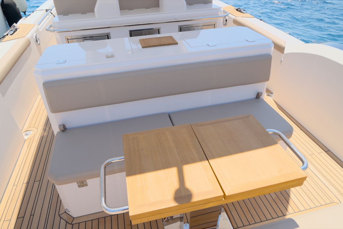 Deck of Mister Gio, a Pirelli 50 motorboat at Torre Annunziata, Italy