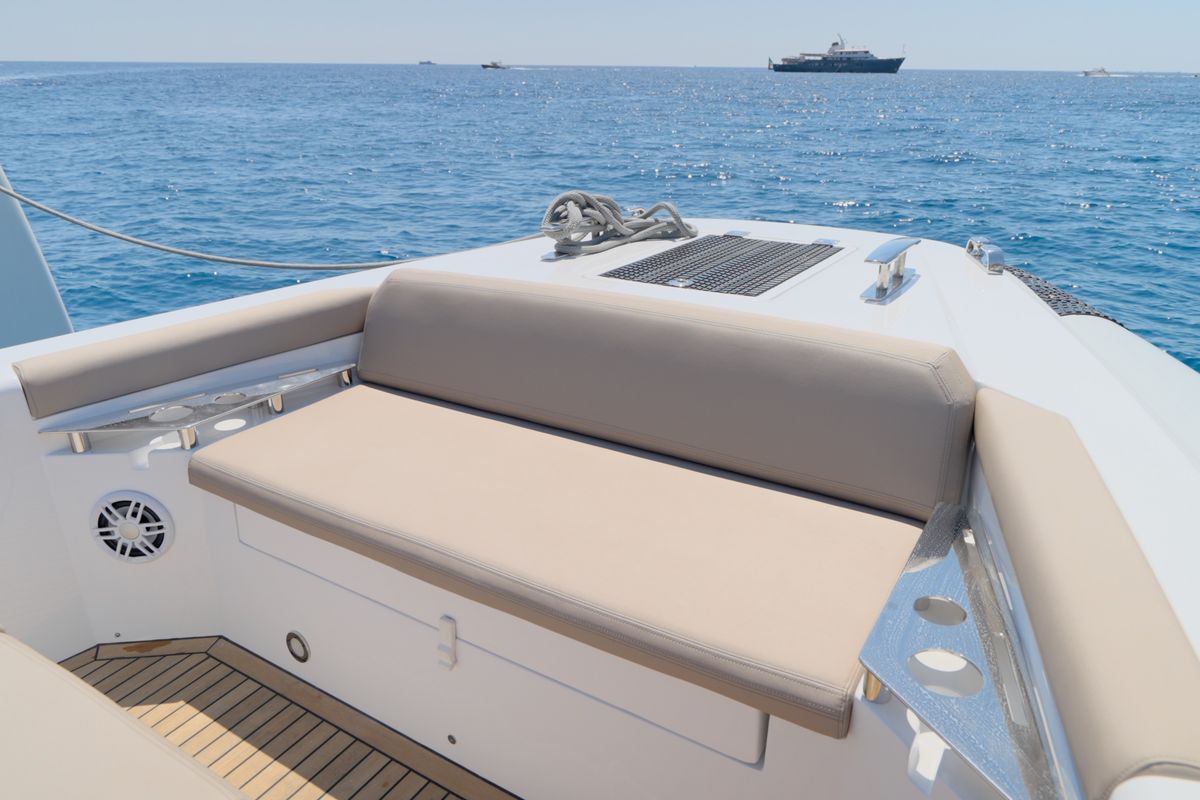 Deck of Mister Gio, a Pirelli 50 motorboat at Torre Annunziata, Italy