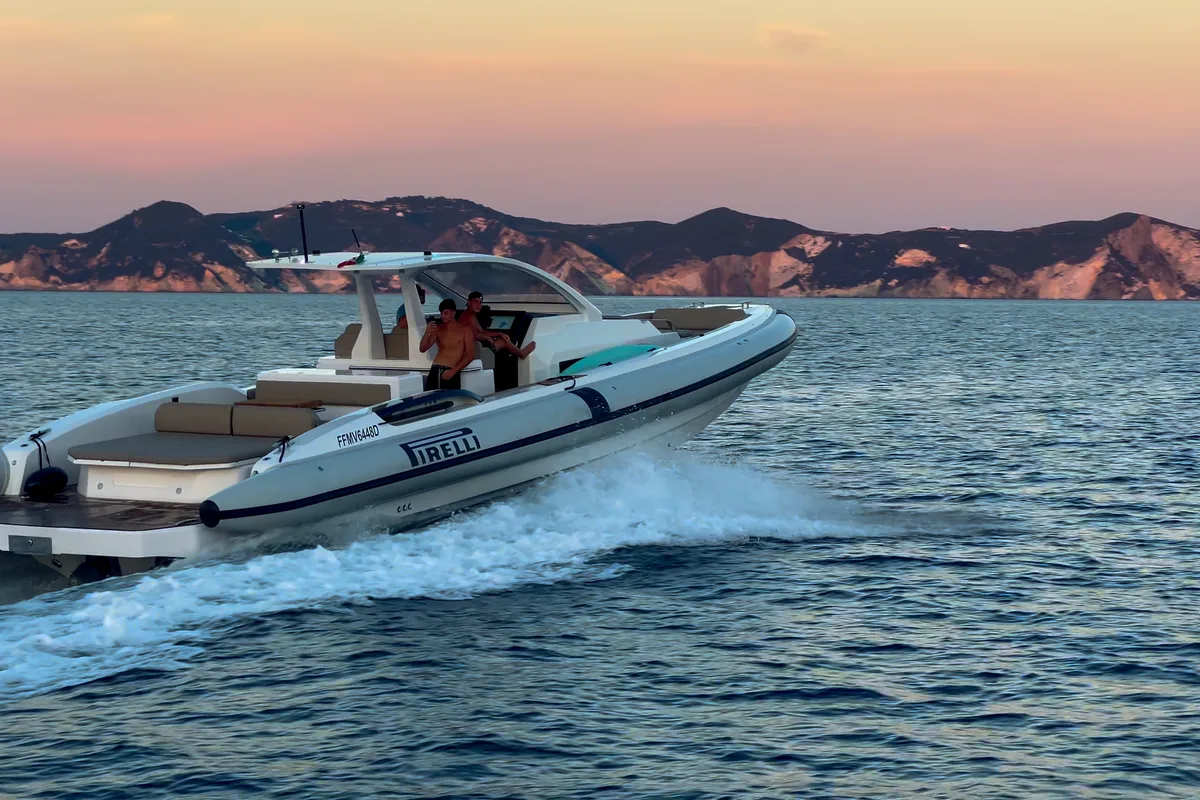 Exterior view of Mister Gio, a Pirelli 50 motorboat at Torre Annunziata, Italy