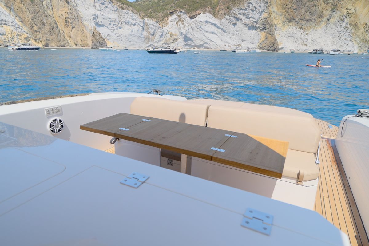 Deck of Mister Gio, a Pirelli 50 motorboat at Torre Annunziata, Italy