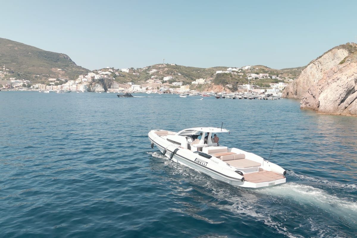 Exterior view of Mister Gio, a Pirelli 50 motorboat at Torre Annunziata, Italy