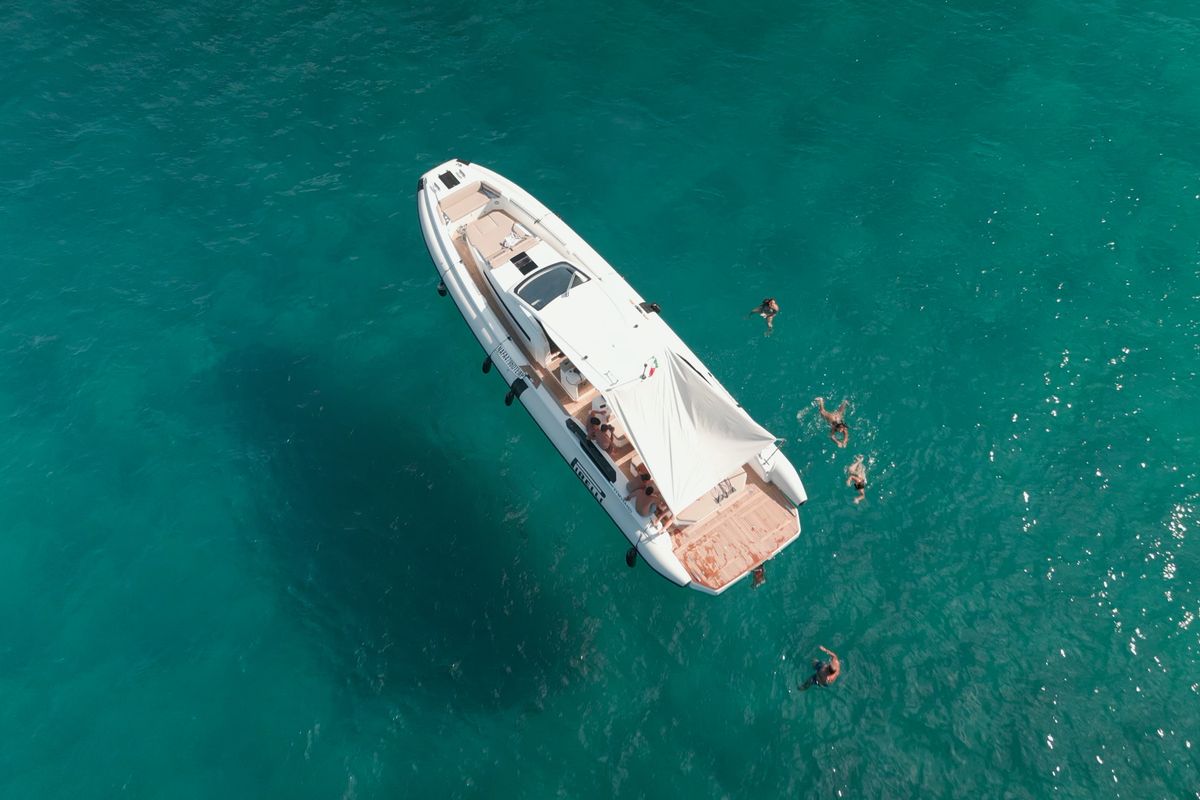 Exterior view of Mister Gio, a Pirelli 50 motorboat at Torre Annunziata, Italy
