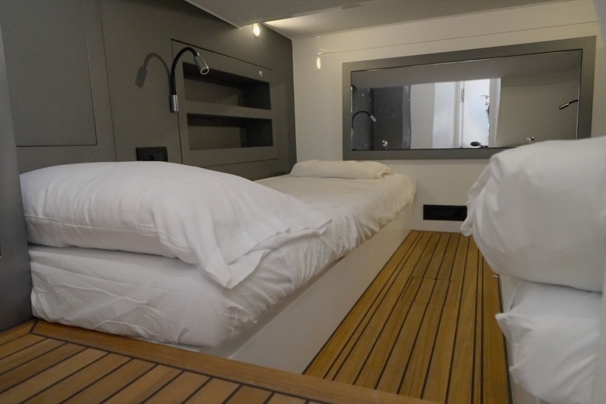 Salon of Mister Gio, a Pirelli 50 motorboat at Torre Annunziata, Italy