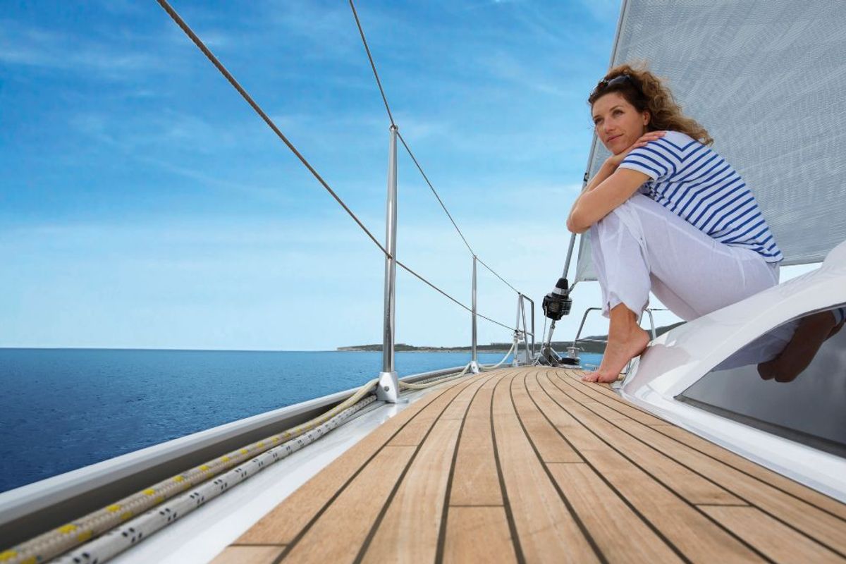 Deck of okkio che ti vedo, a Bavaria Cruiser 51 sailboat at Procida, Italy