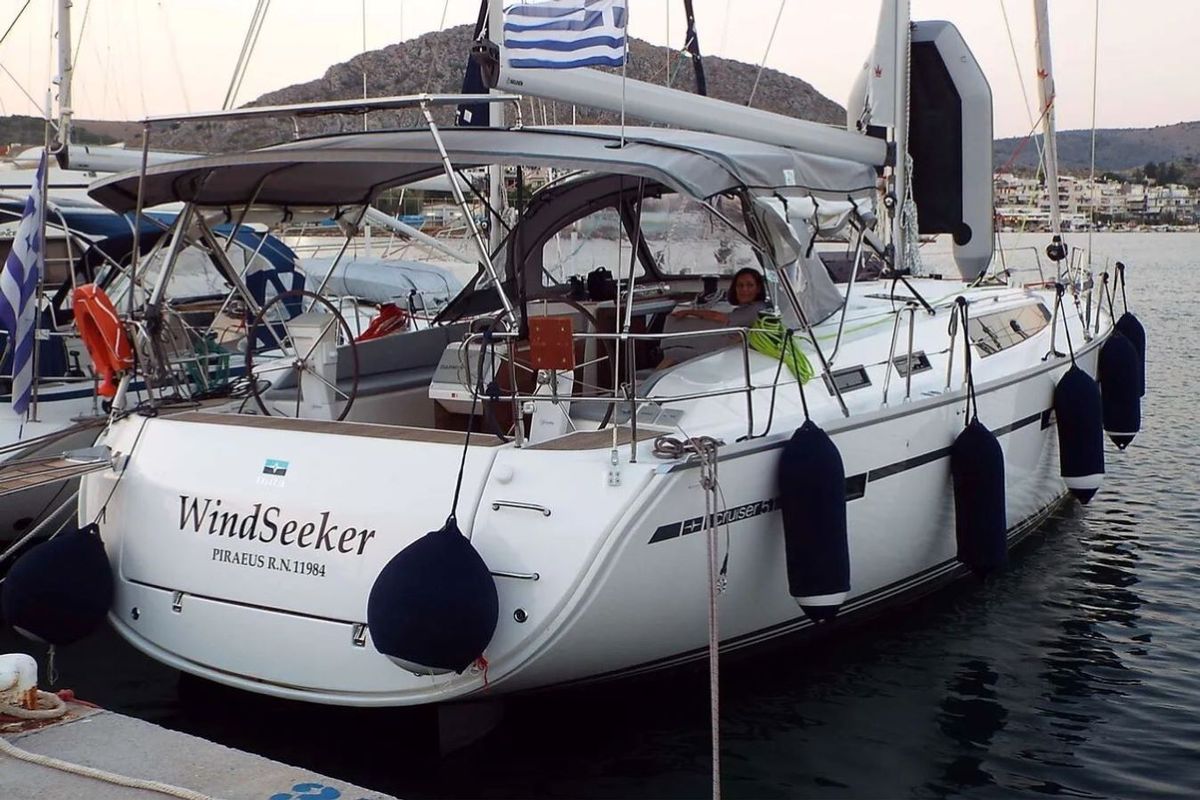 Exterior view of Windseeker S, a Bavaria 51 Cruiser sailboat at Salamina Municipal Unit, Greece