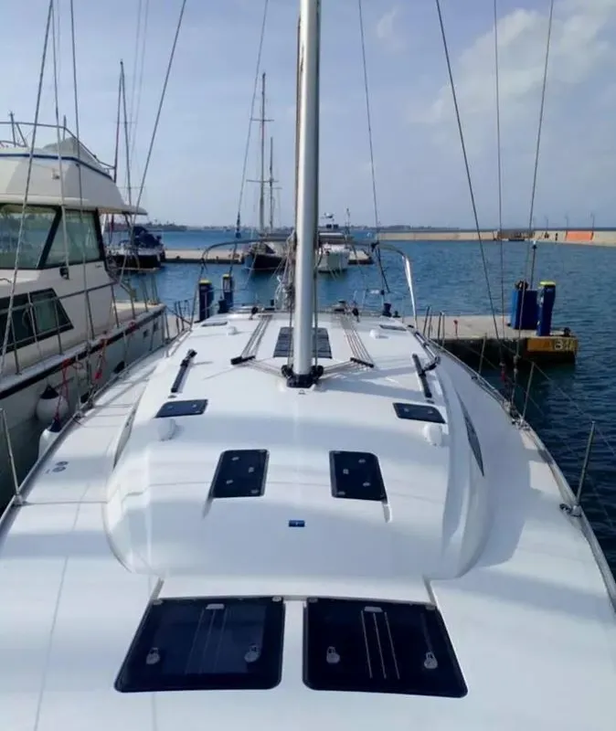 Deck of Windseeker S, a Bavaria 51 Cruiser sailboat at Salamina Municipal Unit, Greece