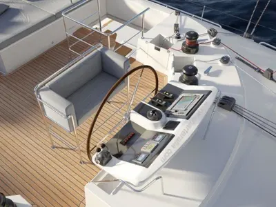 Salon of Daddy's Hobby, a Lagoon 560 catamaran at Lavreotiki Municipal Unit, Greece