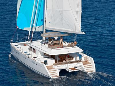 Cockpit of Daddy's Hobby, a Lagoon 560 catamaran at Lavreotiki Municipal Unit, Greece