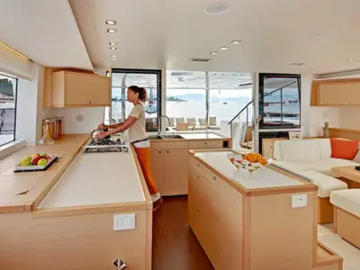 Galley of Daddy's Hobby, a Lagoon 560 catamaran at Lavreotiki Municipal Unit, Greece