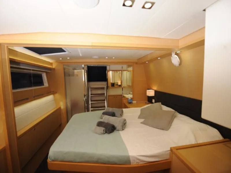 Cabin on Daddy's Hobby, a Lagoon 560 catamaran at Lavreotiki Municipal Unit, Greece