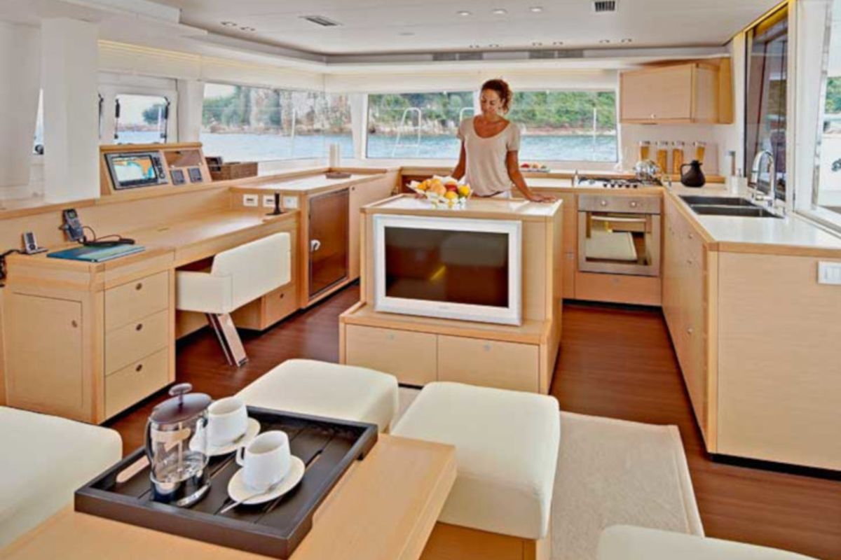 Galley of Daddy's Hobby, a Lagoon 560 catamaran at Lavreotiki Municipal Unit, Greece