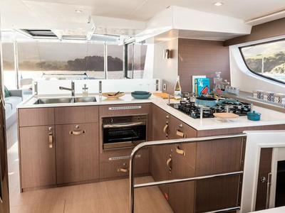 Galley of Premium +, a Bali 4.6 catamaran at Sant Antoni de Portmany, Spain