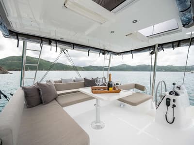 Deck of Premium +, a Bali 4.6 catamaran at Sant Antoni de Portmany, Spain