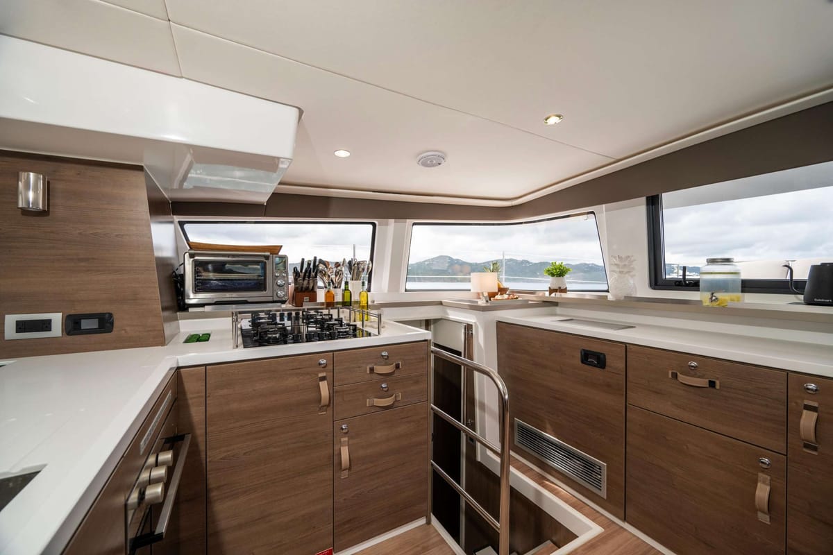 Galley of Premium +, a Bali 4.6 catamaran at Sant Antoni de Portmany, Spain