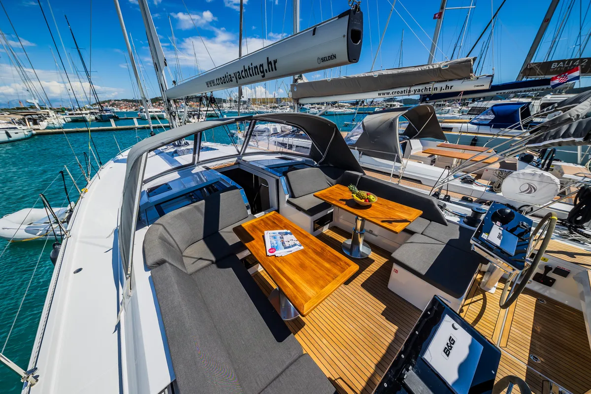Deck of Ilonka - OW, a Hanse Yachts Hanse 460 sailboat at Seget Donji, Croatia