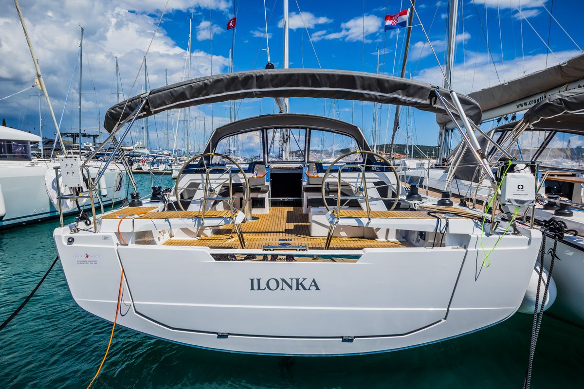 Exterior view of Ilonka - OW, a Hanse Yachts Hanse 460 sailboat at Seget Donji, Croatia