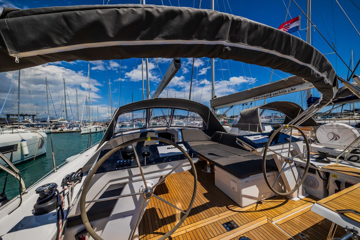 Cockpit of Ilonka - OW, a Hanse Yachts Hanse 460 sailboat at Seget Donji, Croatia