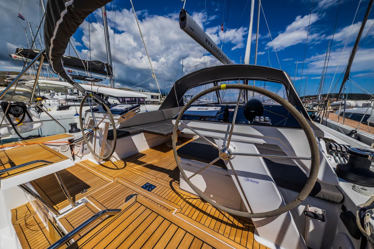 Cockpit of Ilonka - OW, a Hanse Yachts Hanse 460 sailboat at Seget Donji, Croatia