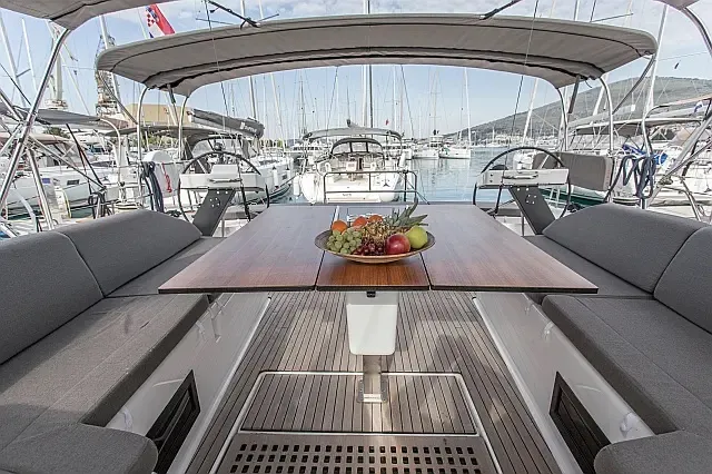 Deck of Anna III, a Dufour 530 sailboat at Seget Donji, Croatia
