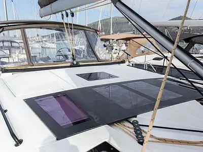 Deck of Anna III, a Dufour 530 sailboat at Seget Donji, Croatia