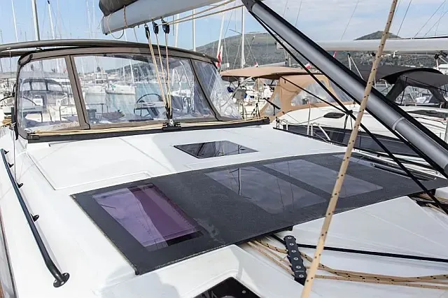 Deck of Anna III, a Dufour 530 sailboat at Seget Donji, Croatia