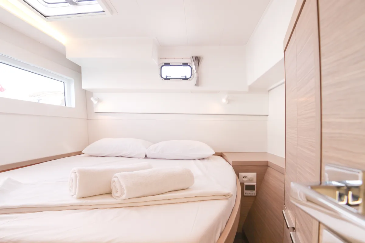 Exterior view of Sail Sagitta, a Lagoon 40 catamaran at Fethiye, Turkey