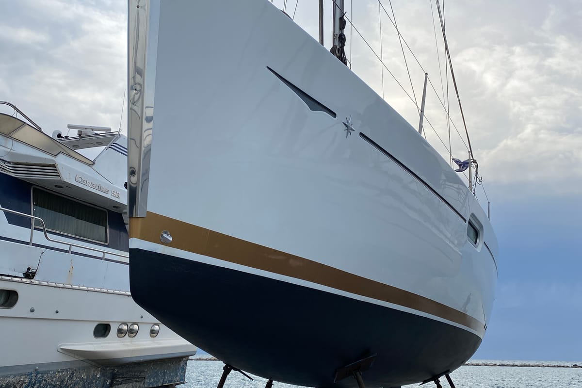 Exterior view of Babis 2010, a Jeanneau Sun Odyssey 36i sailboat at Municipal Unit of Lefkada, Greece
