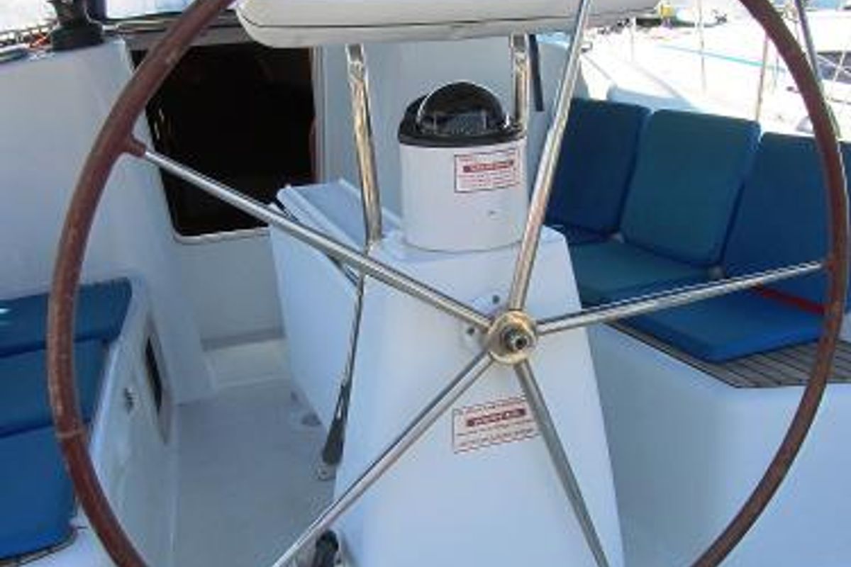 Cockpit of Babis 2010, a Jeanneau Sun Odyssey 36i sailboat at Municipal Unit of Lefkada, Greece
