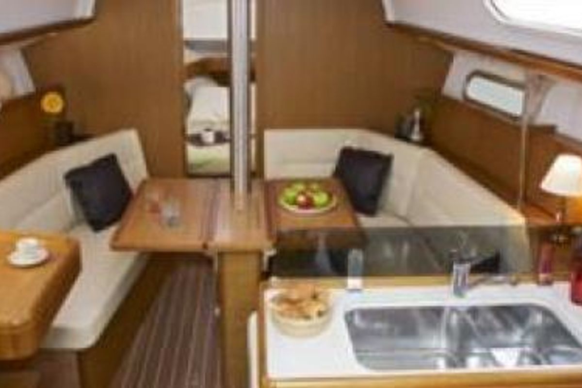 Salon of Babis 2010, a Jeanneau Sun Odyssey 36i sailboat at Municipal Unit of Lefkada, Greece