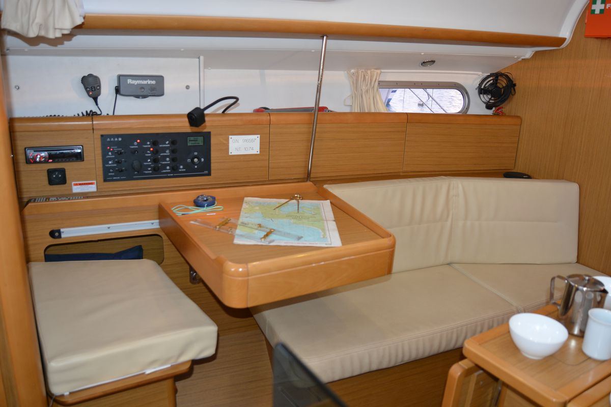 Salon of Babis 2010, a Jeanneau Sun Odyssey 36i sailboat at Municipal Unit of Lefkada, Greece