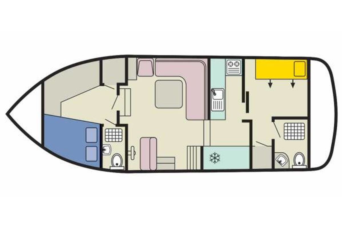 Floor plan of Corvette B - Budget 4, a Cygnet Corvette B motorboat at Decize, France