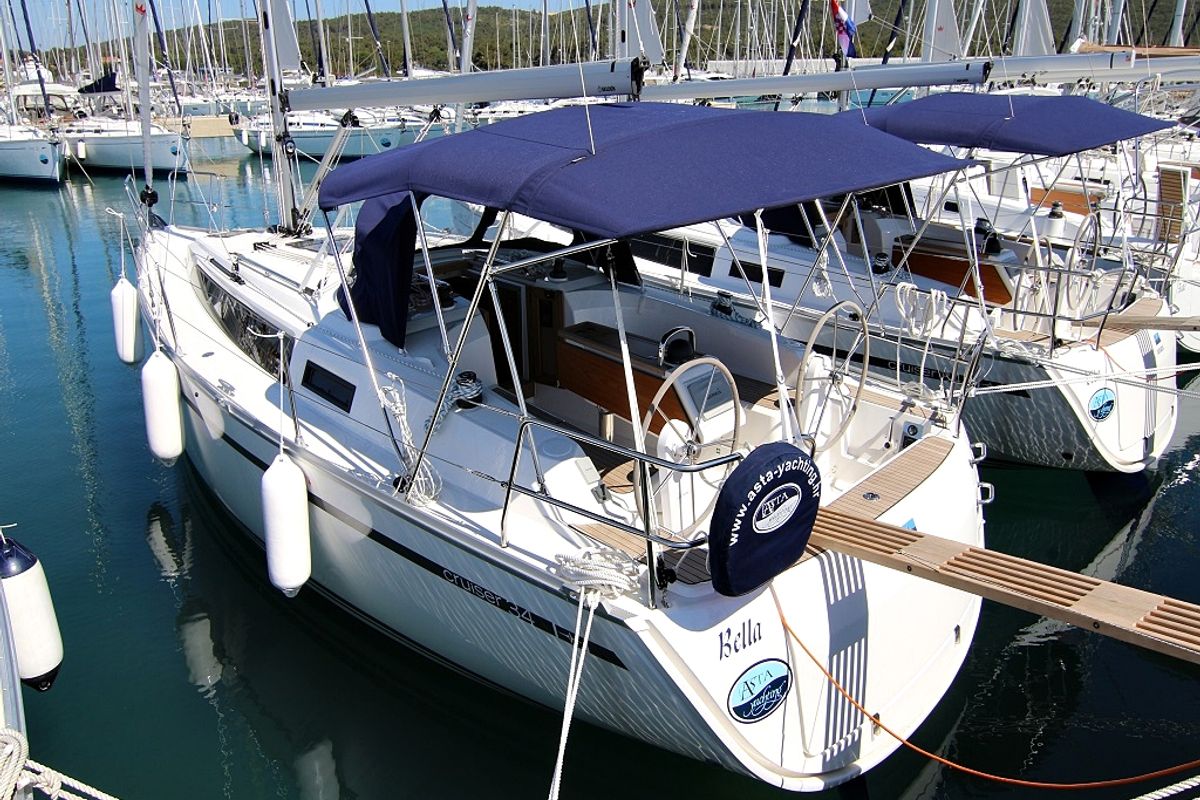 Exterior view of Bella, a Bavaria Cruiser 34 sailboat at Općina Sukošan, Croatia