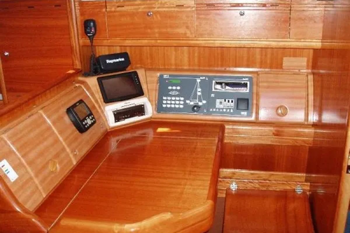 Cockpit of NATALIE, a Bavaria 39 Cruiser sailboat at Volos Municipality, Greece