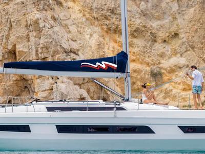 Exterior view of Moorings 41.3 Exclusive, a Dufour 41 sailboat at Road Town, British Virgin Islands